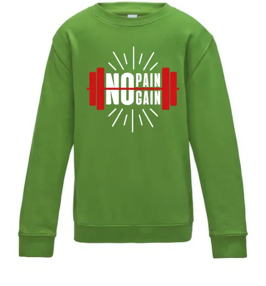 Детский Свитшот No pain no gain barbell Лаймовый фото