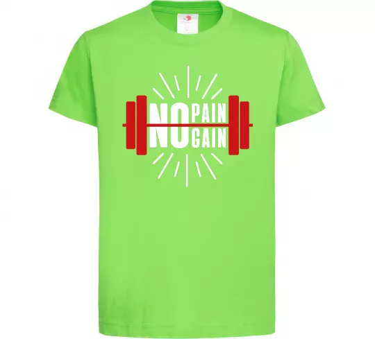 Детская футболка No pain no gain barbell Лаймовый фото