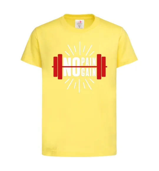 Детская футболка No pain no gain barbell Лимонный фото