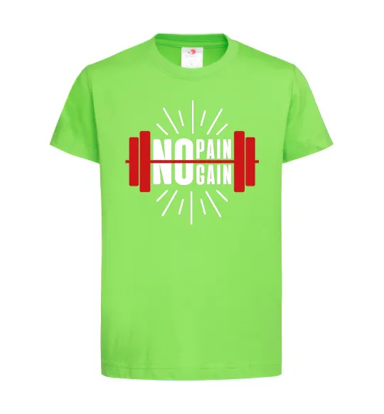 Детская футболка No pain no gain barbell Лаймовый фото