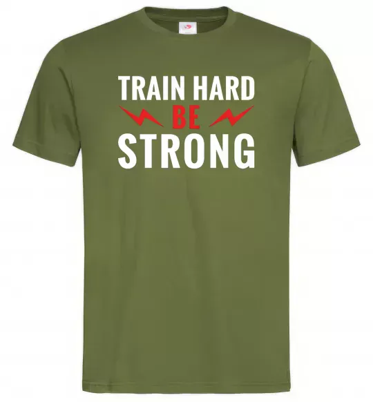 Мужская футболка Train hard be strong Оливковый фото