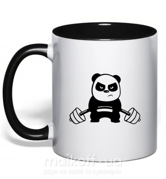 Чашка з кольоровою ручкою Strong panda Чорний фото