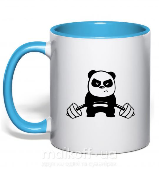 Чашка з кольоровою ручкою Strong panda Блакитний фото