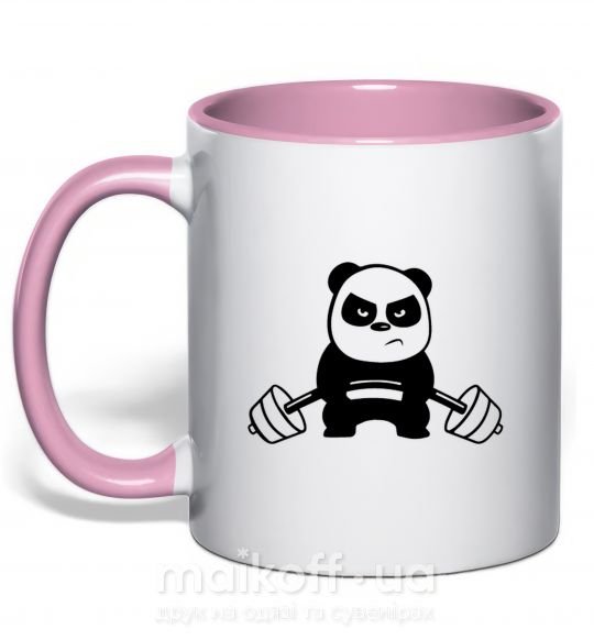 Чашка з кольоровою ручкою Strong panda Ніжно рожевий фото
