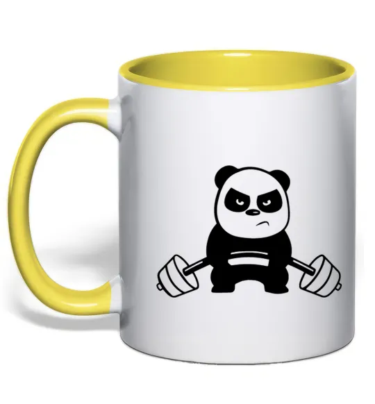 Чашка з кольоровою ручкою Strong panda Лимонний фото