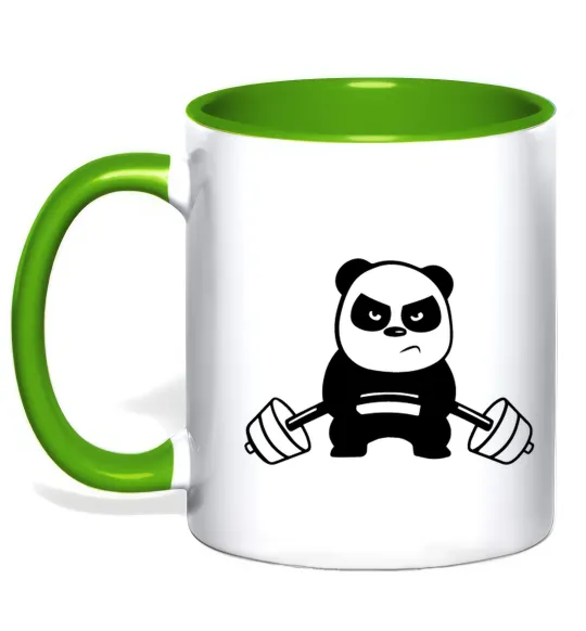 Чашка з кольоровою ручкою Strong panda Лаймовий фото