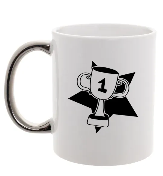 Чашка с цветной ручкой Кубок переможця Серебро фото