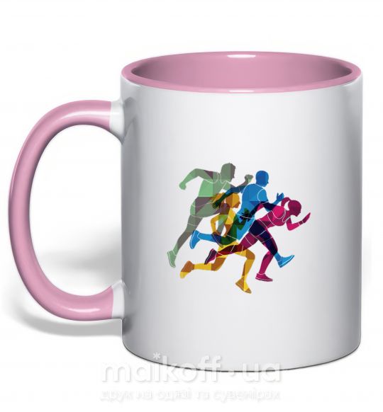 Чашка з кольоровою ручкою Бегуны Ніжно рожевий фото