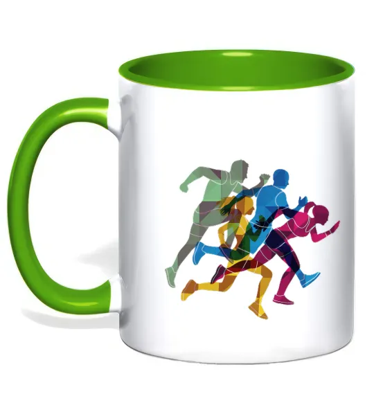 Чашка з кольоровою ручкою Бігуни Лаймовий фото