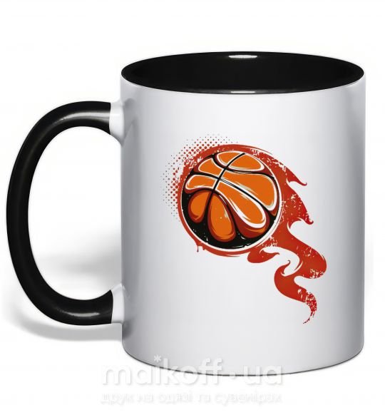 Чашка з кольоровою ручкою Баскетбольный мяч Чорний фото