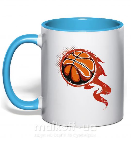 Чашка з кольоровою ручкою Баскетбольный мяч Блакитний фото