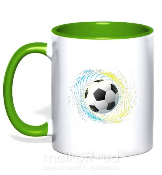 Чашка з кольоровою ручкою Мяч футбольный брызги Зелений фото
