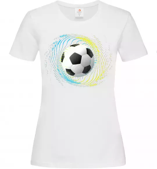 Жіноча футболка М'яч футбольний бризки Білий фото