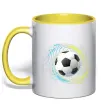 Чашка з кольоровою ручкою М'яч футбольний бризки Сонячно жовтий Чашка з кольоровою ручкою М'яч футбольний бризки Сонячно жовтий фото
