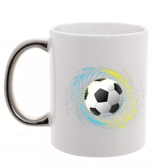 Чашка з кольоровою ручкою М'яч футбольний бризки Срібло фото