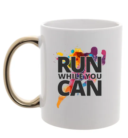 Чашка с цветной ручкой Run while you can Золото фото