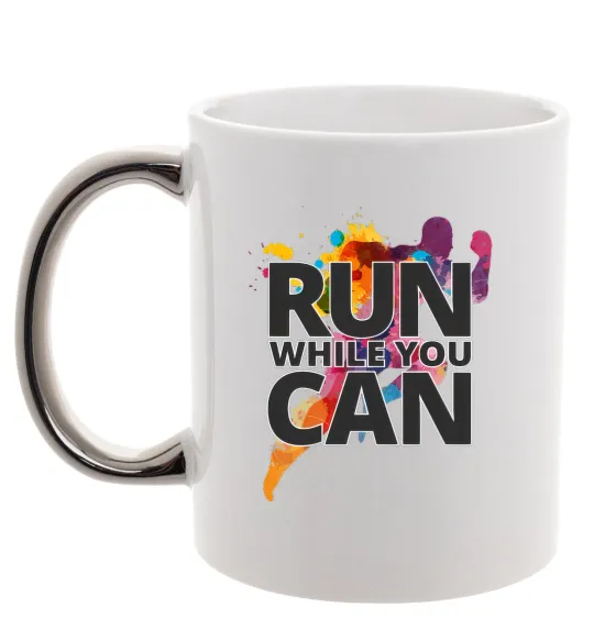 Чашка с цветной ручкой Run while you can Серебро фото