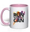 Чашка з кольоровою ручкою Run while you can Ніжно рожевий фото