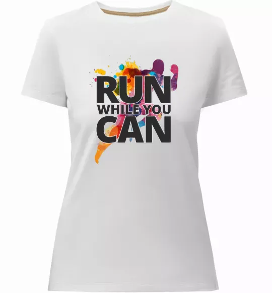 Женская премиум футболка Run while you can Белый фото