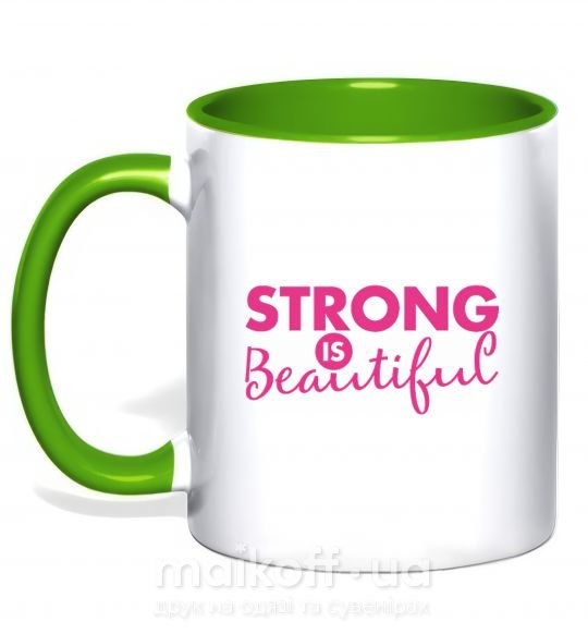 Чашка з кольоровою ручкою Strong is beautiful Зелений фото