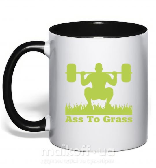 Чашка с цветной ручкой Ass to grass Черный фото