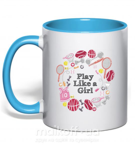 Чашка з кольоровою ручкою Play like a girl Блакитний фото