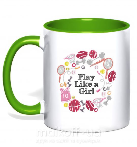 Чашка з кольоровою ручкою Play like a girl Зелений фото