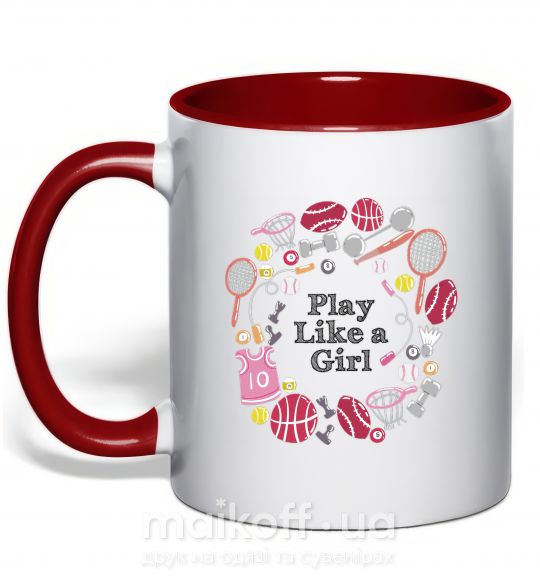 Чашка з кольоровою ручкою Play like a girl Червоний фото