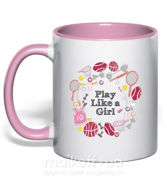 Чашка з кольоровою ручкою Play like a girl Ніжно рожевий фото