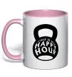 Чашка с цветной ручкой This is my happy hour weight Нежно розовый Чашка с цветной ручкой This is my happy hour weight Нежно розовый фото