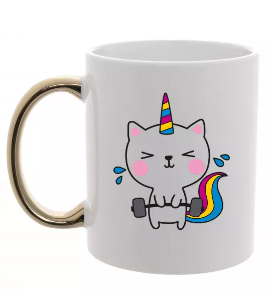 Чашка з кольоровою ручкою Deadlift unicorn Золото фото