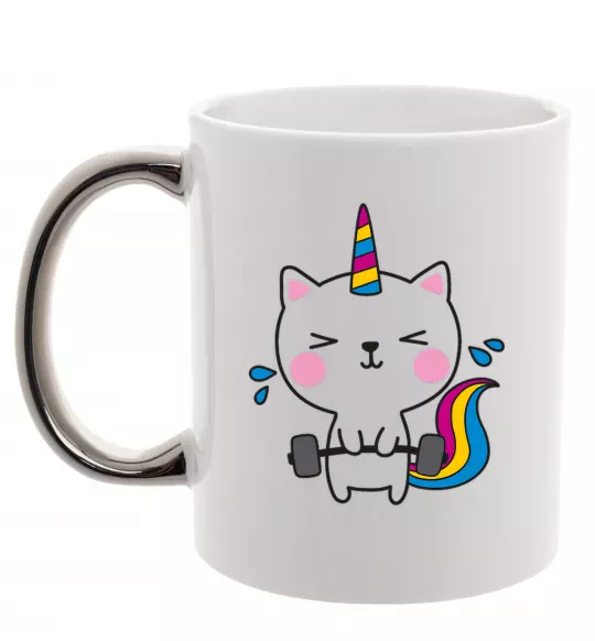 Чашка з кольоровою ручкою Deadlift unicorn Срібло фото