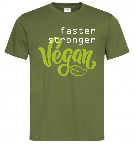 Чоловіча футболка Faster stronger vegan lettering Оливковий фото