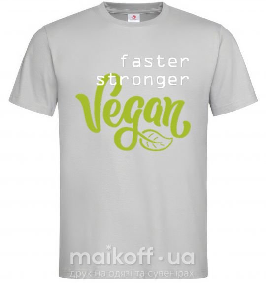 Мужская футболка Faster stronger vegan lettering Серый фото