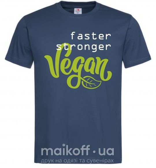 Чоловіча футболка Faster stronger vegan lettering Темно-синій фото