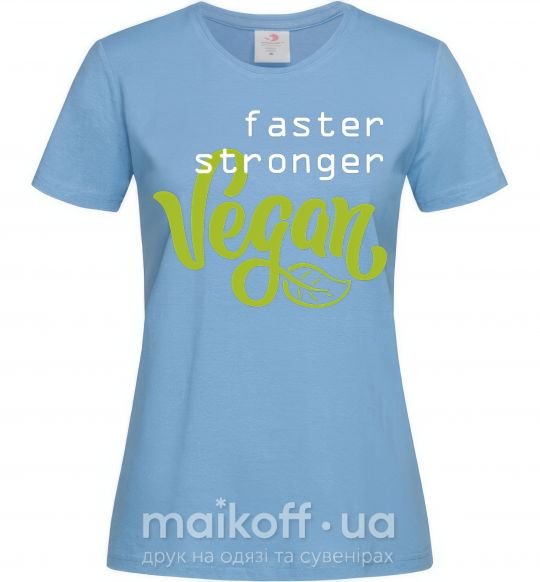 Жіноча футболка Faster stronger vegan lettering Блакитний фото