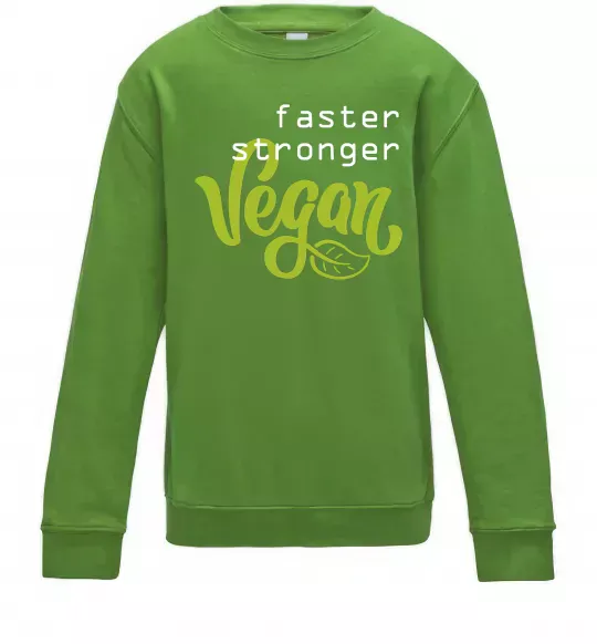 Детский Свитшот Faster stronger vegan lettering Лаймовый фото