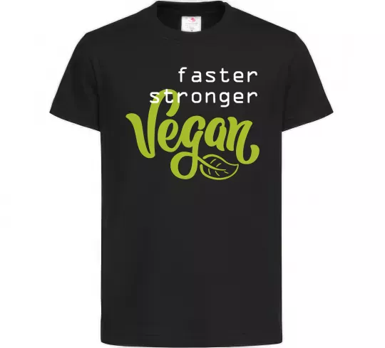 Дитяча футболка Faster stronger vegan lettering Чорний фото