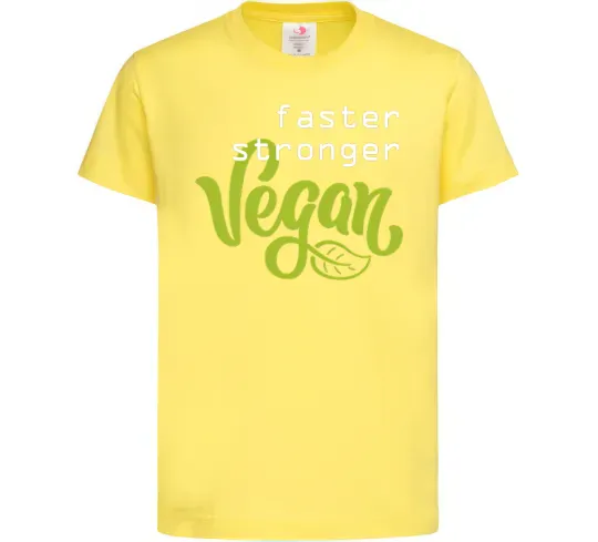 Дитяча футболка Faster stronger vegan lettering Лимонний фото