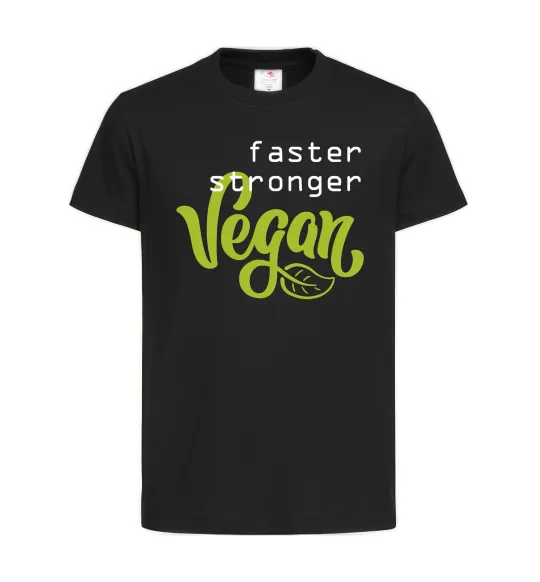 Дитяча футболка Faster stronger vegan lettering Чорний фото