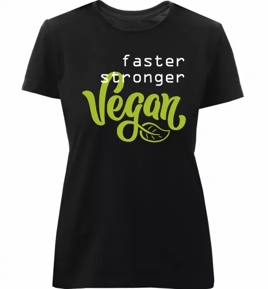 Женская премиум футболка Faster stronger vegan lettering Черный фото