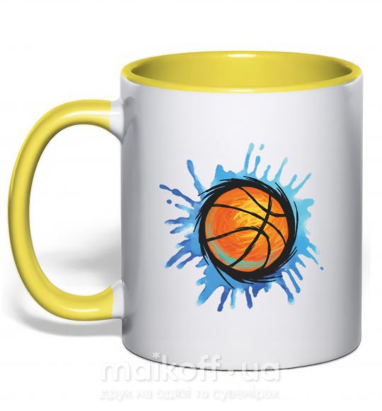 Чашка з кольоровою ручкою Баскетбольный мяч брызги Сонячно жовтий фото