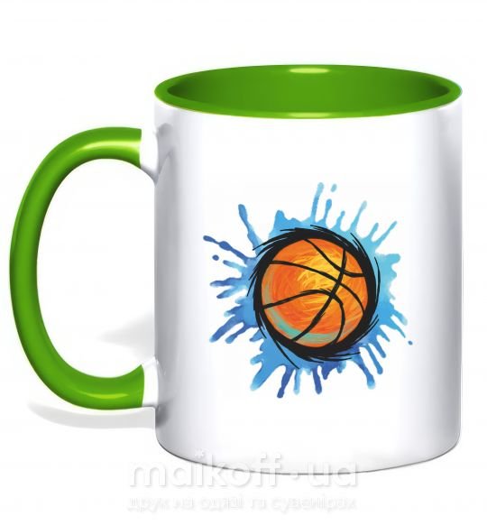 Чашка з кольоровою ручкою Баскетбольный мяч брызги Зелений фото