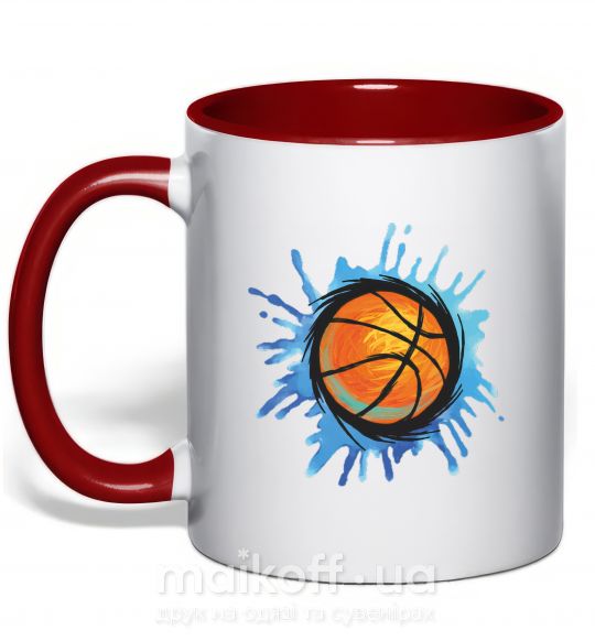 Чашка з кольоровою ручкою Баскетбольный мяч брызги Червоний фото