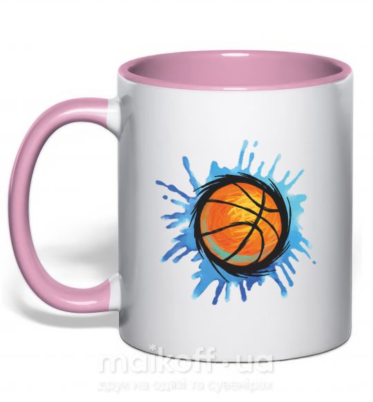 Чашка з кольоровою ручкою Баскетбольный мяч брызги Ніжно рожевий фото