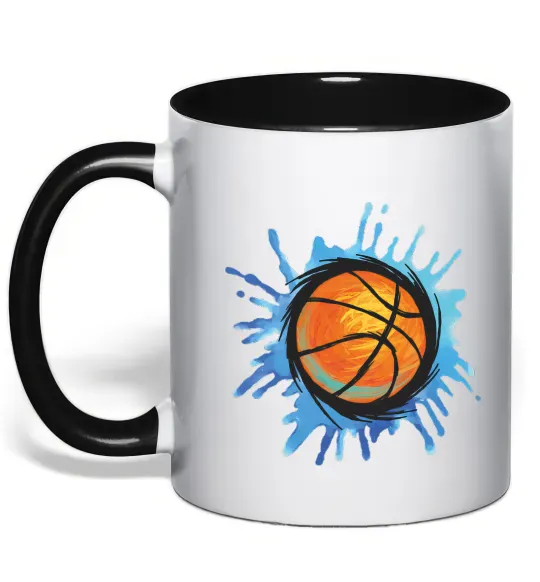 Чашка з кольоровою ручкою Баскетбольний м'яч бризки Чорний фото