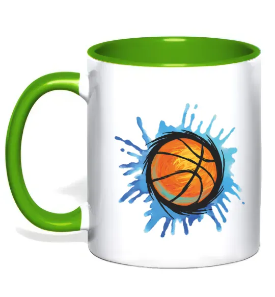 Чашка з кольоровою ручкою Баскетбольний м'яч бризки Зелений фото
