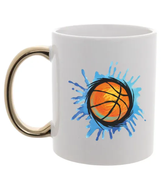 Чашка з кольоровою ручкою Баскетбольний м'яч бризки Золото фото