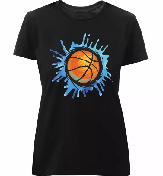 Женская премиум футболка Баскетбольний м'яч бризки Черный фото