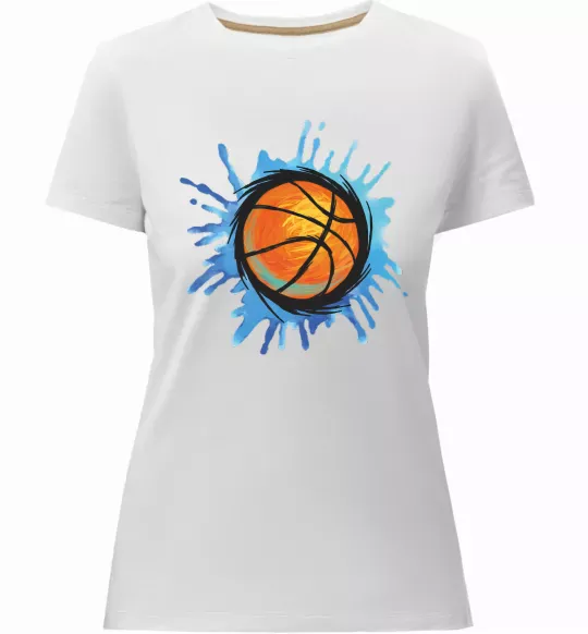 Женская премиум футболка Баскетбольний м'яч бризки Белый фото